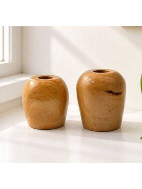 Handcrafted Small & Medium Wooden Vases - Rustic Decor - Natural Finish - Signed